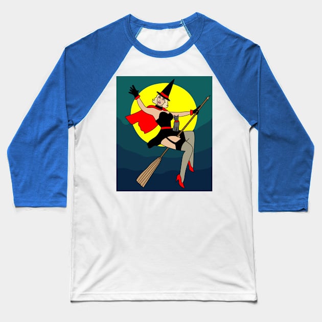 Flying Witch On A Broomstick With A Hat Baseball T-Shirt by flofin